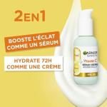 GARNIER Skin Active - Sérum Crème Booster D'Éclat 2-En-1 - Hydratation 72h & Éclat - FPS 25 - Vitamine C & Agrumes - Vegan & Cruelty Free - Peaux Ternes En Manque D'Éclat - 50 ml